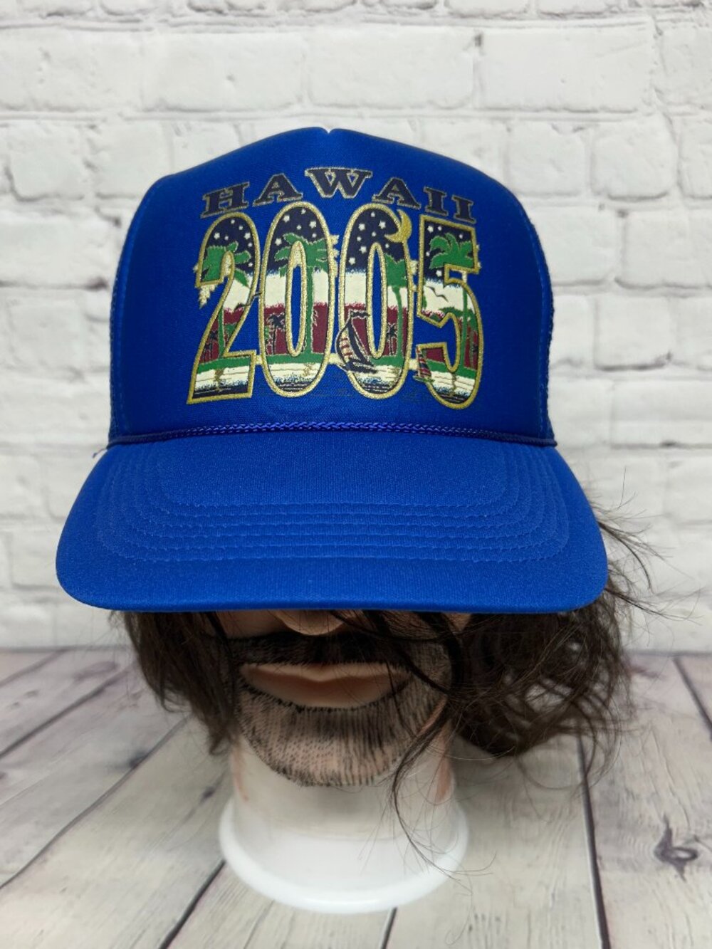 Vintage Hawaii 2005 Trucker Hat Mesh Cap Snapback Blue Big Logo Hawaiian Beach
